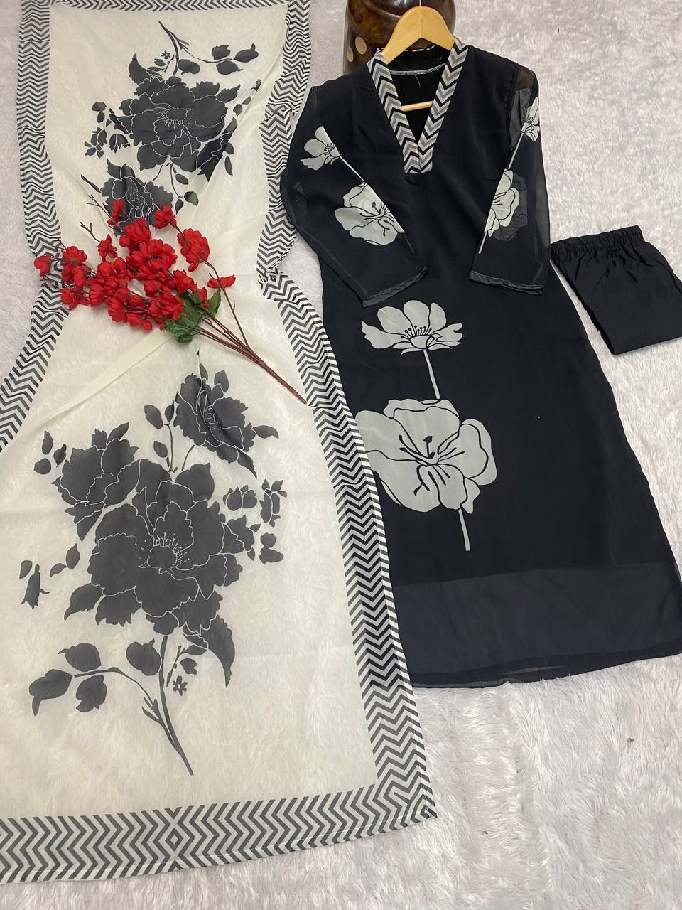 DC G58 Printed Georgette Kurti With Bottom Dupatta Wholesale Price In Surat